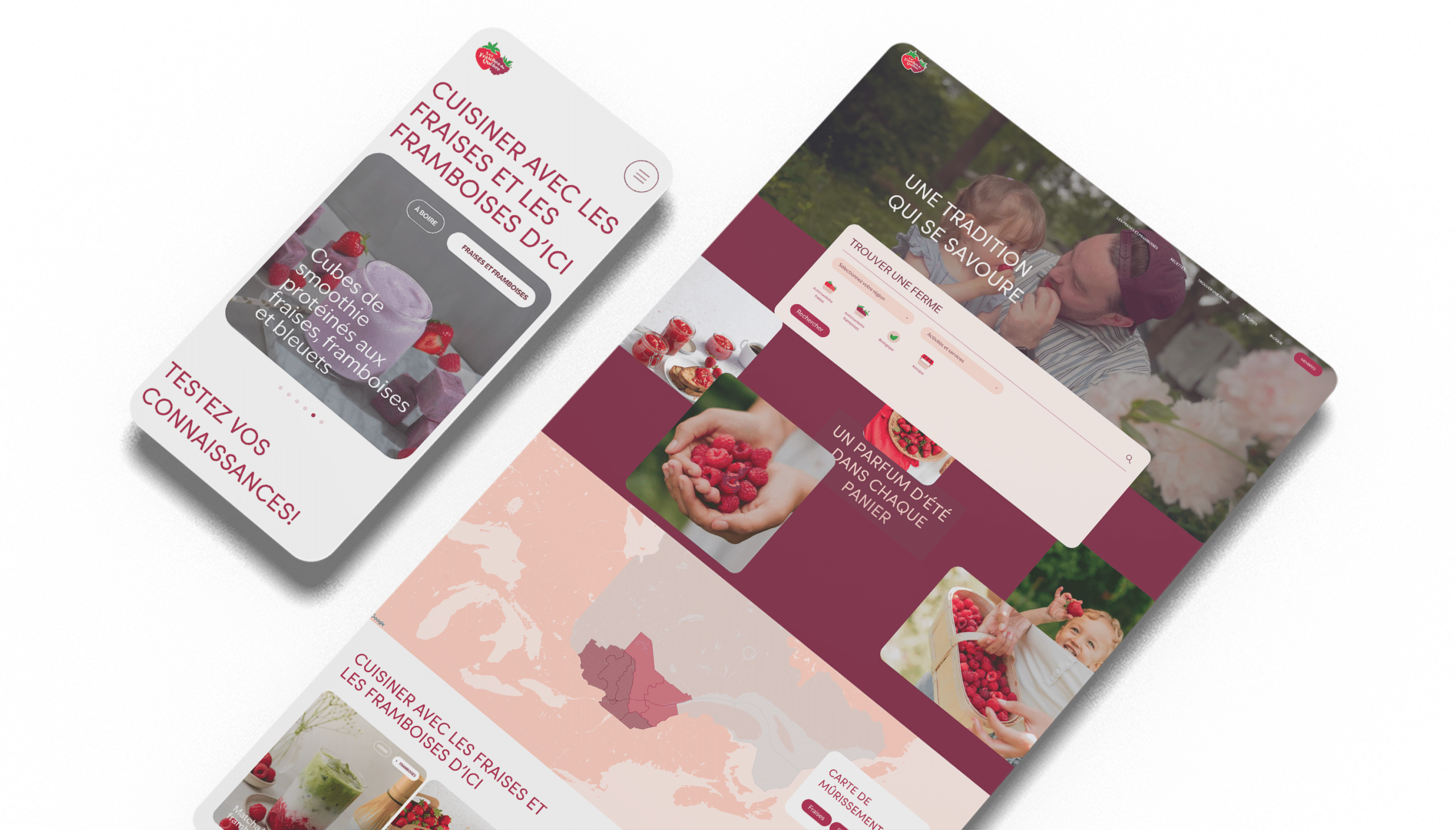 Captures d'écrans site web Fraises et Framboises du Québec