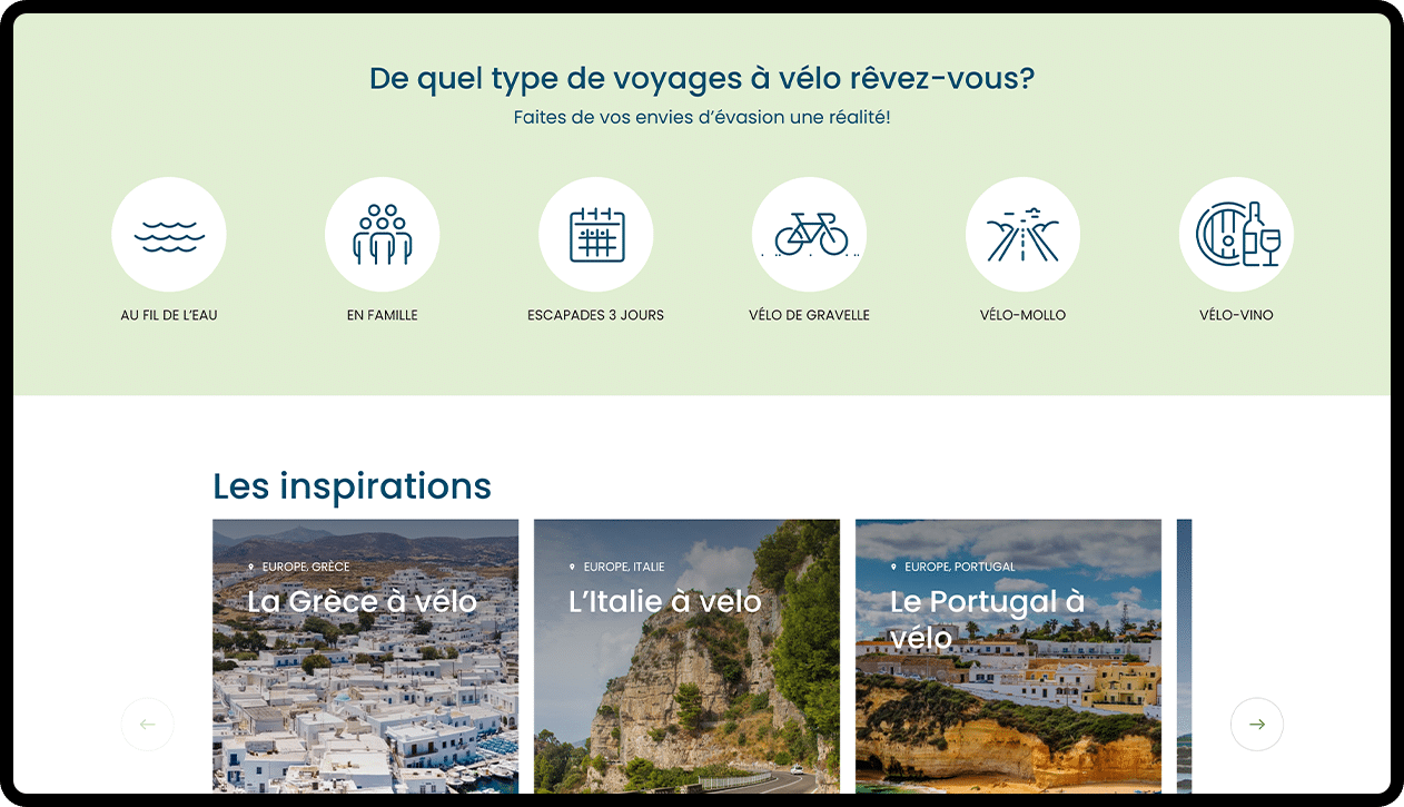 Capture d'écran du site Vélo Québec Voyage