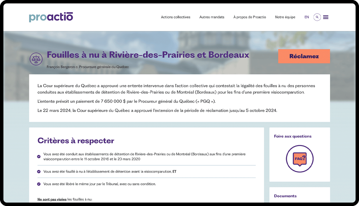 Capture d'écran du site de Proactio